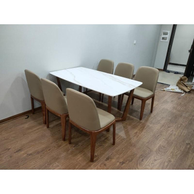 Bộ Bàn Ăn Mặt Đá 6 Ghế Grace Khung Gỗ Sồi Hiện Đại