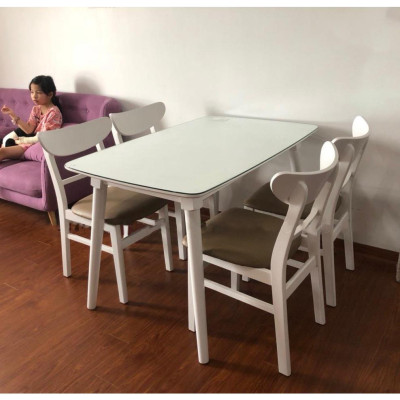 Bộ bàn ăn mango trắng 1m2 + 4 ghế mango  Thương hiệu Nội Thất Bình Long 
