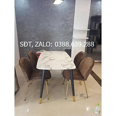 Bộ bàn ăn chân trụ 1m2 + 4 ghế Gubi mặt đá ceramic  Thương hiệu Nội Thất Bình Long 