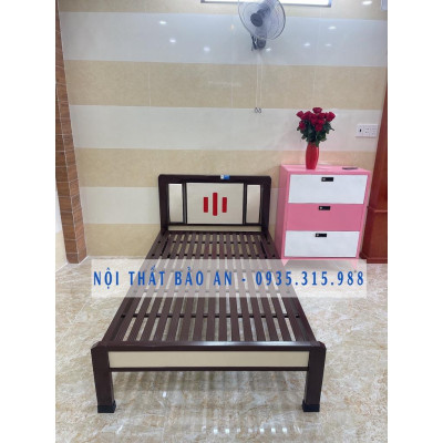 Giường sắt hộp kiểu gỗ BẢO AN 1mX2m - Mẫu 03