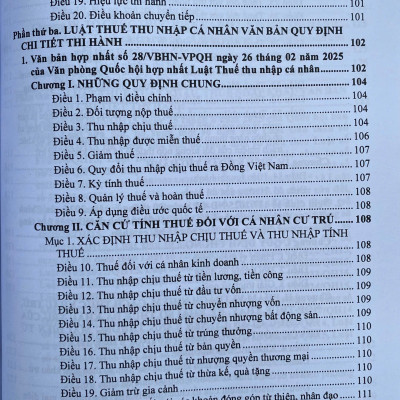 Luật thuế; Thuế giá trị gia tăng; Thu nhập doanh nghiệp; Thuế thu nhập cá nhân; Thuế xuất khẩu, Thuế nhập khẩu; Thuế tiêu thu đặc biệt; Thuế tài nguyên; Thuế bảo vệ môi trường; Thuế sử dụng đất phi nông nghiệp và các văn bản hướng dẫn thi hành
