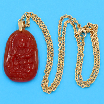 Dây chuyền mặt Phổ Hiền Bồ Tát - thạch anh đỏ 3.6cm DIVTOB2 - dây inox - tuổi Thìn, Tỵ