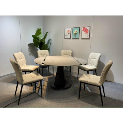 Bộ bàn ăn tròn xoay hình chữ nhật mặt đá phiến ceramic kết hợp ghế Valley