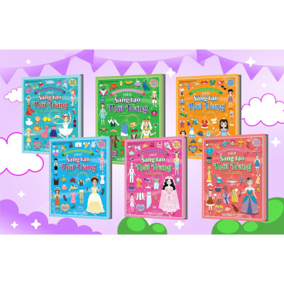 Sách - Sáng Tạo Thời Trang - Combo 6 Cuốn - Bóc Dán Hơn 100+ Stickers Quần Áo, Phụ Kiện Cho Bé Gái - Megabook