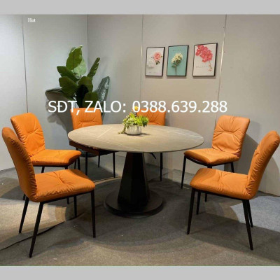 Bộ bàn ăn tròn xoay hình chữ nhật mặt đá phiến ceramic kết hợp ghế Valley