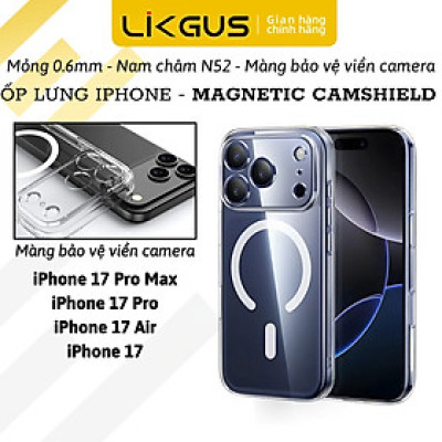 ốp lưng chống sốc sạc từ tính nam châm màng bảo vệ viền camera trong suốt cho iPhone 17 Pro Max / 17 Air / iP 17 Pro / 17 hiệu Likgus Lin Camshield Magnetic N52 - Chống sốc 2m, túi khí ẩn 4 góc, chống va đập, độ trong full HD - Hàng nhập khẩu