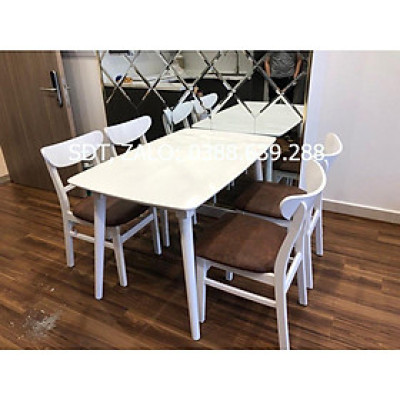 Bộ bàn ăn mango trắng 1m2 + 4 ghế mango  Thương hiệu Nội Thất Bình Long 