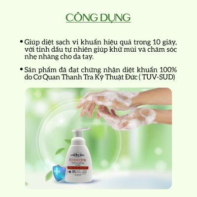 Nước rửa tay hữu cơ diệt khuẩn dạng bọt hương Nhài 1L thương hiệu Ecocare