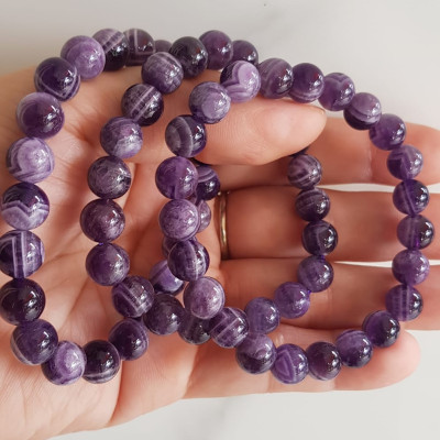 Vòng tay nữ đá thạch anh tím vân mới 8mm mệnh hỏa mệnh thổ rẻ đẹp Vòng đeo tốt sức khỏe, tim mạch, may mắn thuận lợi công việc cuộc sống ạ