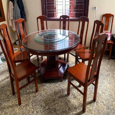 Bàn Ăn Tròn Thọ Cân 6 Ghế Gỗ Hương Đá