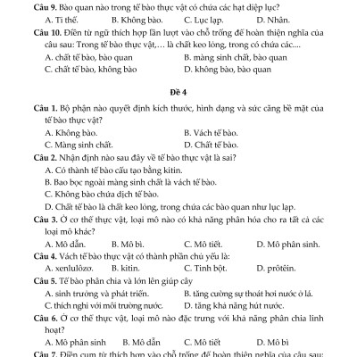 100 Đề Kiểm Tra Sinh Học 6