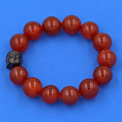 Vòng đeo tay mã não đỏ 14 ly cẩn hạt Phật A Di Đà inox đen VMNONLE14 - hợp mệnh Hỏa, mệnh Thổ