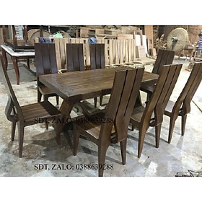 Bộ Bàn Ghế Ăn Bàn Chân Chéo Gỗ Tự Nhiên Cao Cấp (Gỗ Óc Chó, Gỗ Gõ Đỏ, Gỗ Mun)