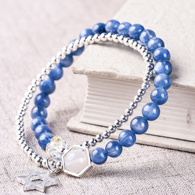 Vòng 2 line đá Kyanite charm ngôi sao bạc mệnh thủy, mộc - Ngọc Quý Gemstones