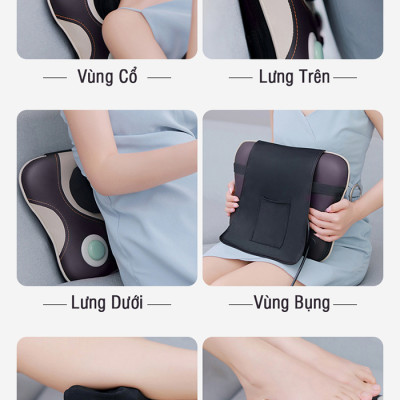 Máy (Gối) Massage Đấm Bóp Cổ Vai Gáy Nikio NK-136AC - Con Lăn 3D Xoa Bóp Chuyên Sâu Kết Hợp Hồng Ngoại Trị Liệu Đau Mỏi Cổ, Hỗ Trợ Mát Xa Lưng