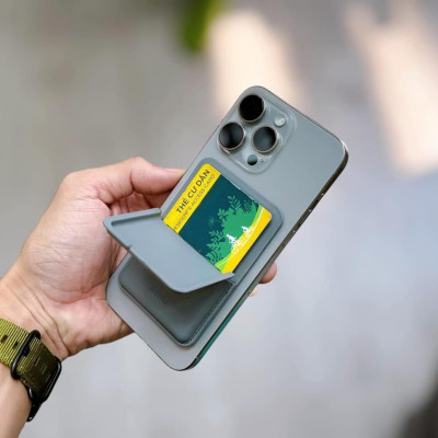 Ví da đựng thẻ nam châm hút từ tính WI WU Mag Wallet MW-001 tích hợp giá đỡ điện thoại gập gọn gắn sau điện thoại i Phone - Hàng chính hãng