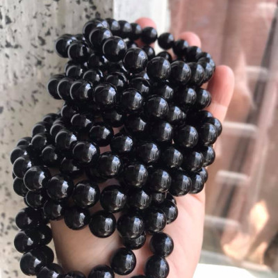 Vòng Tay May Mắn Đá Mã Não Đen Đậm Đẹp Size 10mm 18 Hạt Nữ mạng Thủy mạng Mộc ạ