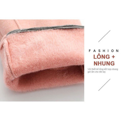 Găng tay nữ cảm ứng lót nỉ ấm áp họa tiết nơ nhỏ xinh