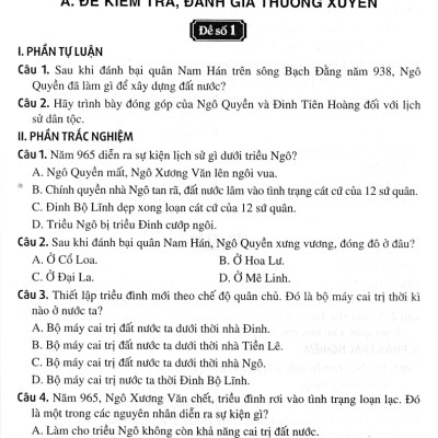 Đề Kiểm Tra Đánh Giá Lịch Sử Lớp 7 (Dùng Chung Cho Các Bộ SGK Hiện Hành)  - HA