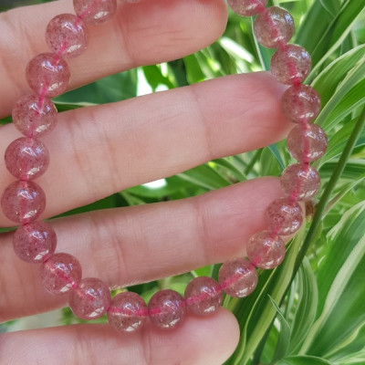 Vòng tay phong thủy đá THẠCH ANH DÂU HỒNG size hạt 8mm tự nhiên NỮ mệnh HOẢ mệnh THỔ may mắn tốt sức khỏe công việc ạ