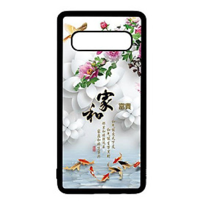 Ốp lưng điện thoại dành cho Samsung S10 Plus Chim Cá Nền Hoa Trắng