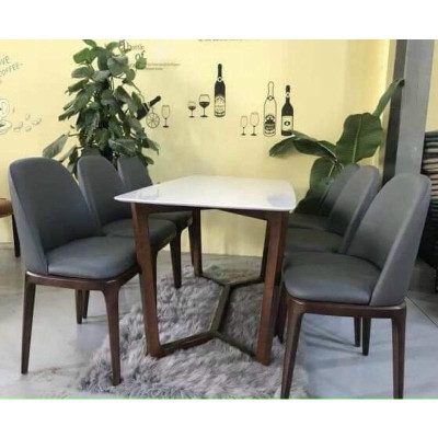 Bộ Bàn Ăn Mặt Đá 6 Ghế Grace Khung Gỗ Sồi Hiện Đại