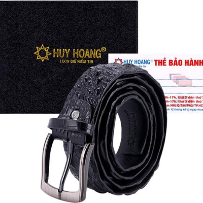 Thắt Lưng Nam Da Cá Sấu Nguyên Con Đầu Kim Bát Gài Huy Hoàng HT4762 - Đen