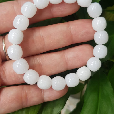 Vòng Tay Nữ Đá Ngọc Hoà Điền TRẮNG bầu Tự Nhiên Size 9li5 đẹp Màu Trắng sáng Nữ mệnh Kim Thủy Mang năng lượng tích cực may mắn tài lộc tốt công việc đeo đẹp xinh tay ạ