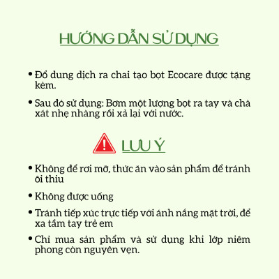 Nước rửa tay hữu cơ diệt khuẩn dạng bọt hương Nhài 1L thương hiệu Ecocare
