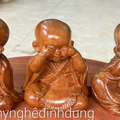 Bộ tượng tam không bằng gỗ bách xanh thơm nức kt cao 9cm