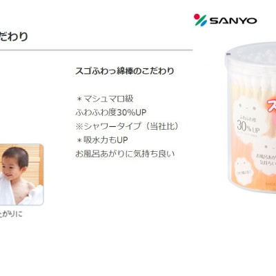 Hộp 110 tăm bông vệ sinh tai kháng khuẩn Sanyo - Made in Japan
