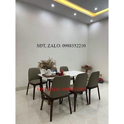 Bộ Bàn Ăn Mặt Đá 6 Ghế Grace Khung Gỗ Sồi Hiện Đại
