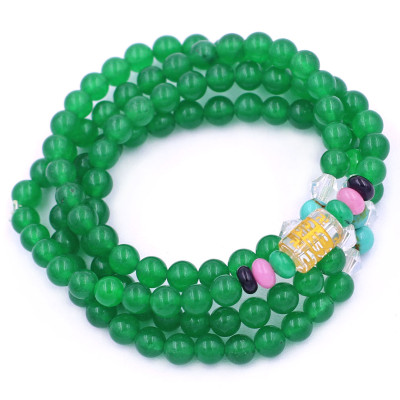 Vòng chuỗi 108 hạt đá thạch anh xanh lá charm lục tự chân ngôn - hạt 8 ly ( size lớn ), vòng chuỗi niệm Phật, vòng chuỗi đeo tay