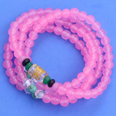 Vòng chuỗi 108 hạt đá thạch anh hống phấn charm lục tự chân ngôn - hạt 8 ly ( size lớn ), vòng chuỗi niệm Phật, vòng chuỗi đeo tay