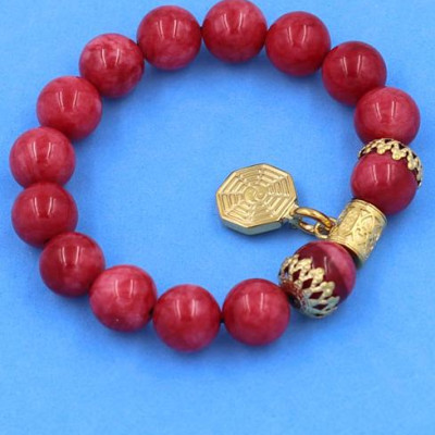 Chuỗi hạt đeo tay Đá Hồng Ngọc 12 ly - Vòng tay Bát Quái vàng VHNBQHKV12 - hợp mệnh Hỏa, mệnh Thổ