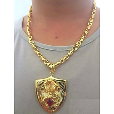 Dây Chuyền Nam Tính Mạ Vàng Mặt Khiên Khảm Rồng Cực Chất + TẶNG LÁ BỒ ĐỀ MAY MẮN TÀI LỘC ĐỂ VÍ ĐIỆN THOẠI