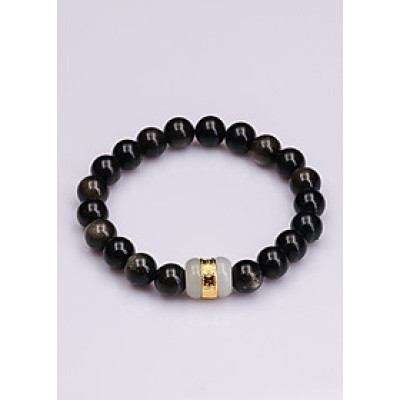 Vòng tay nam Obsidian Rainbow 8m + Lu Ngọc