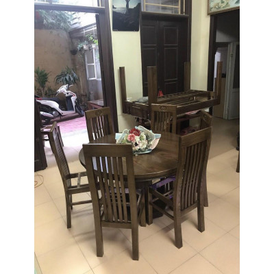 Bàn ăn tròn 6 ghế gỗ Sồi Nga hàng cao cấp