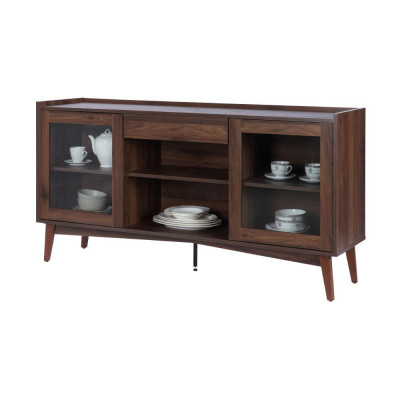 Tủ kệ trưng bày loại thấp BÌNH LONG chất liệu gỗ màu tự nhiên, 2 cánh kính