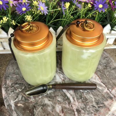 Cặp bình, hũ đưng trà đá ngọc onyx - Cao 15cm