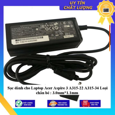 Sạc dùng cho Laptop Acer Aspire 3 A315-22 A315-34 Loại chân bé : 3.0mm*1.1mm - Hàng Nhập Khẩu New Seal