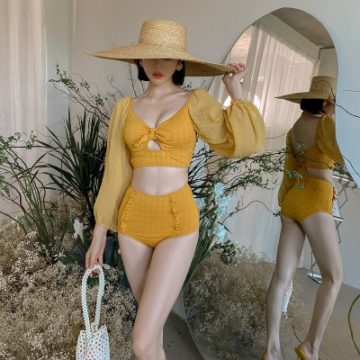 Bikini sexy nữ tay bồng điệu đà, siêu đẩy vòng 1, quần cạp cao che bụng phối bèo nhún tinh tế, chất xịn đẹp | KT079