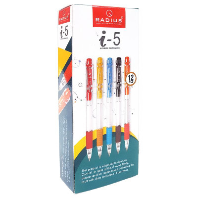 Hộp 12 Bút Bi Bấm I-5 0.5 mm - Radius - Mực Xanh