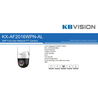 Camera IP Wifi KBVISION KX-AF2016WPN-AL 2MP FHD - Ngoài Trời - Xoay 360 Độ - Đàm Thoại 2 Chiều.