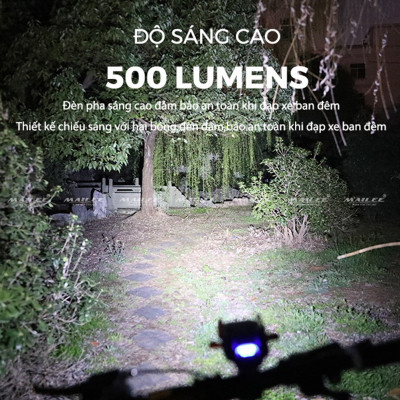 Đèn Còi Xe Đạp Giá Đỡ Điện Thoại 4 in 1 YQ-320 3000 mAh có dây điều khiển riêng còi và đèn, sạc TYPE-C độ sáng 500 lumens thời gian sáng 5-10h, phù hợp màn hình dưới 6.3 inch - Mai Lee