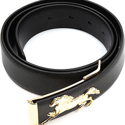 Dây nịt nam hình con ngựa DN35 - Dây Đen, Mặt Vàng