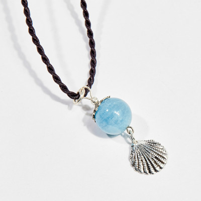 Dây chuyền phong thủy đá aquamarine tròn 1.4cm mệnh thủy , mộc - Ngọc Quý Gemstones