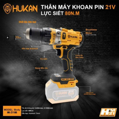 THÂN MÁY KHOAN PIN 13MM  BODY Z1100 HUKAN - HÀNG CHÍNH HÃNG