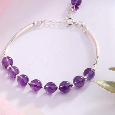 Vòng tay đá thạch anh tím phối charm ống bạc mệnh hỏa, thổ - Ngọc Quý Gemstones
