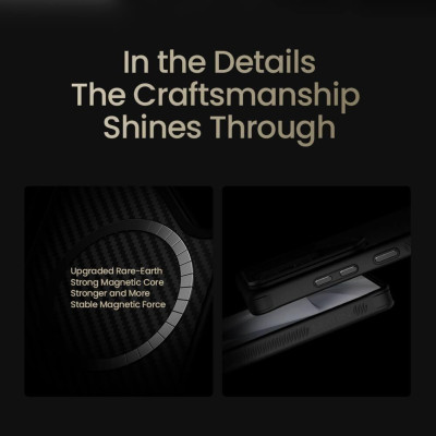Ốp Lưng Cho Samsung S25 Ultra hiệu Nillkin Carbon Aramid Chống Sốc Hỗ Trợ Sạc Không Dây Magnetic, Tích Hợp Giá Đỡ - hàng chính hãng